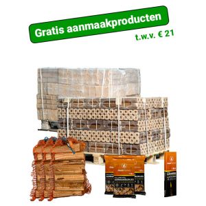 Halve pallet houtbriketten naar keuze + gratis aanmaakproducten t.w.v. € 21